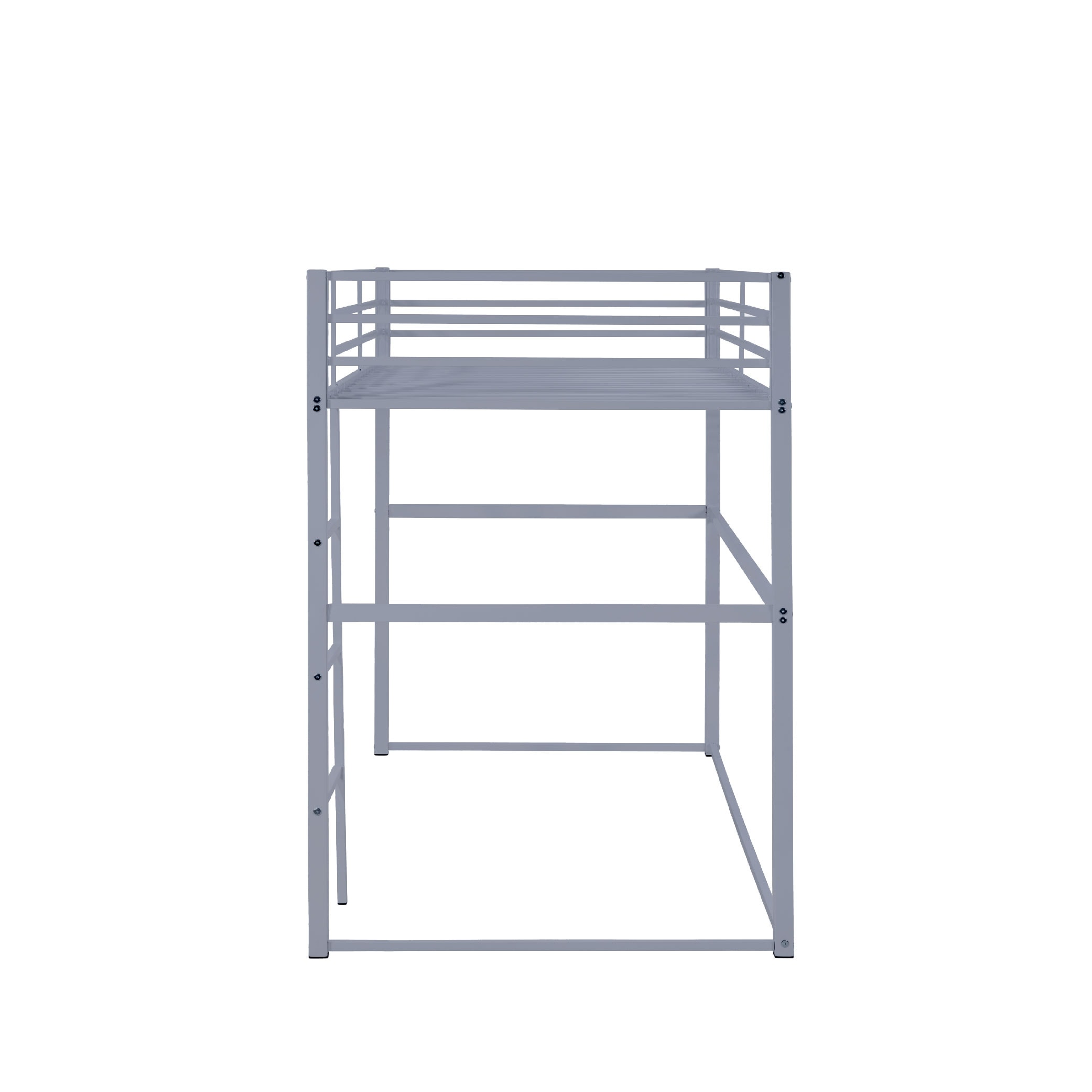Metal Loft Bed Twin Size, Loft Bed Frame With Safety Guard Rails & Flat Ladder, Twin Loft Bed For Kids Teens Adults, Gray_voghion.com